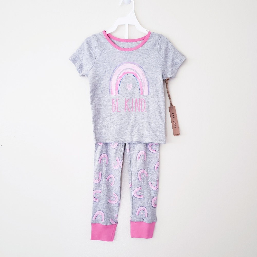 Rae Dunn Girls Pajamas Set Grey Be Kind PJs Tee and Pants Size 5